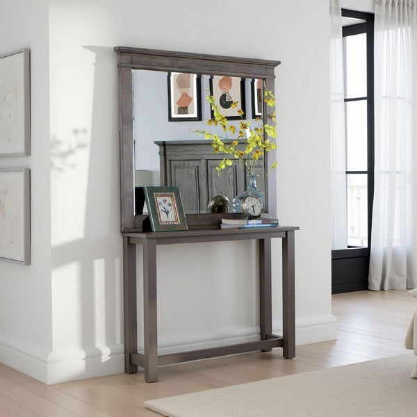 Dory Dresser Mirror, 42 Inch Rectangular, Farmhouse Gray Solid Wood -BM332574