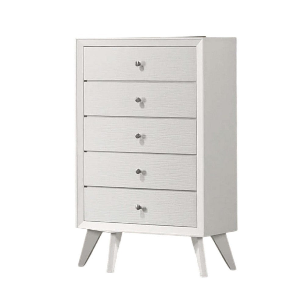 Tory Tall Dresser Chest, 5 Drawers w Bronze Knobs, Textured White Wood -BM332575