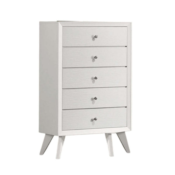 Tory Tall Dresser Chest, 5 Drawers w Bronze Knobs, Textured White Wood -BM332575