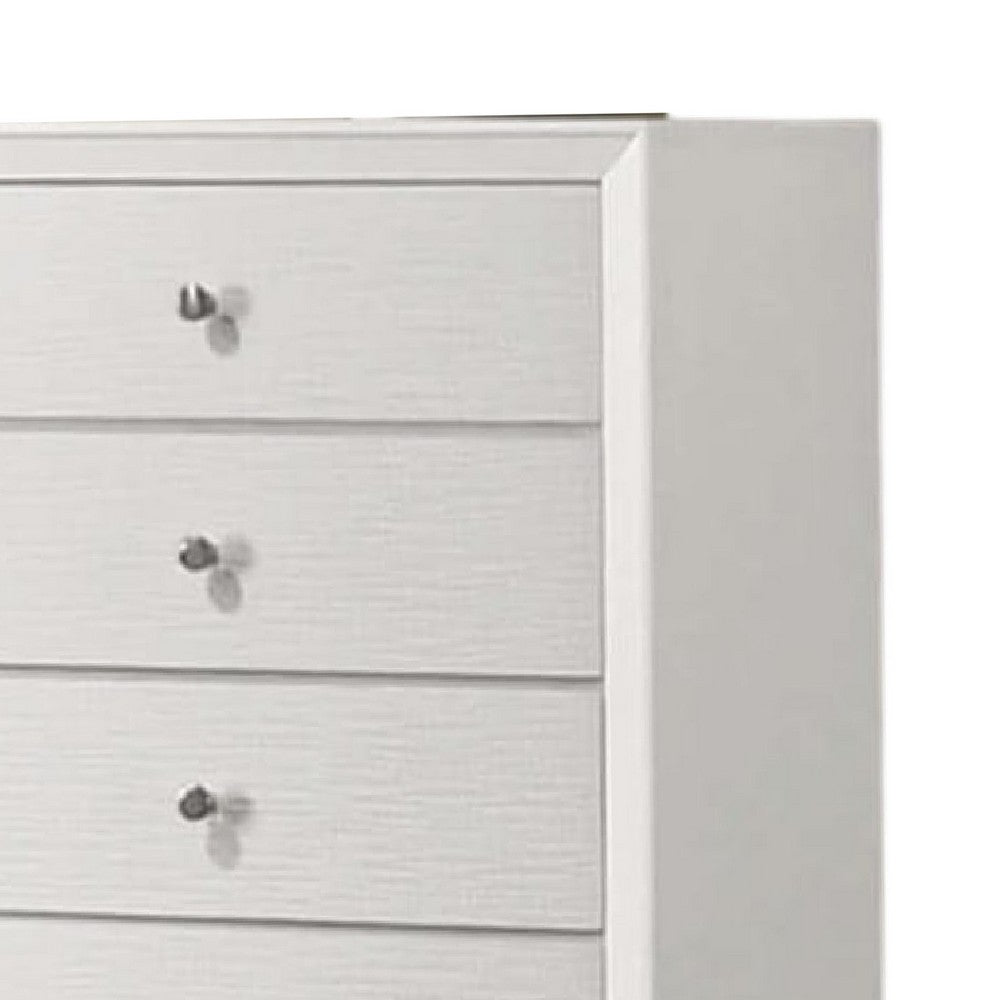 Tory Tall Dresser Chest, 5 Drawers w Bronze Knobs, Textured White Wood -BM332575