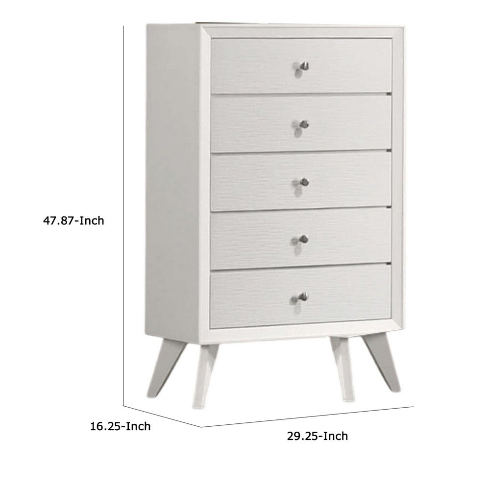 Tory Tall Dresser Chest, 5 Drawers w Bronze Knobs, Textured White Wood -BM332575