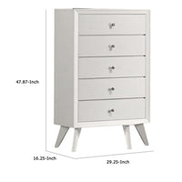 Tory Tall Dresser Chest, 5 Drawers w Bronze Knobs, Textured White Wood -BM332575