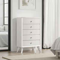Tory Tall Dresser Chest, 5 Drawers w Bronze Knobs, Textured White Wood -BM332575