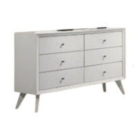 Tory Wide Dresser, 6 Drawers w Bronze Knobs, Textured White Wood -BM332576