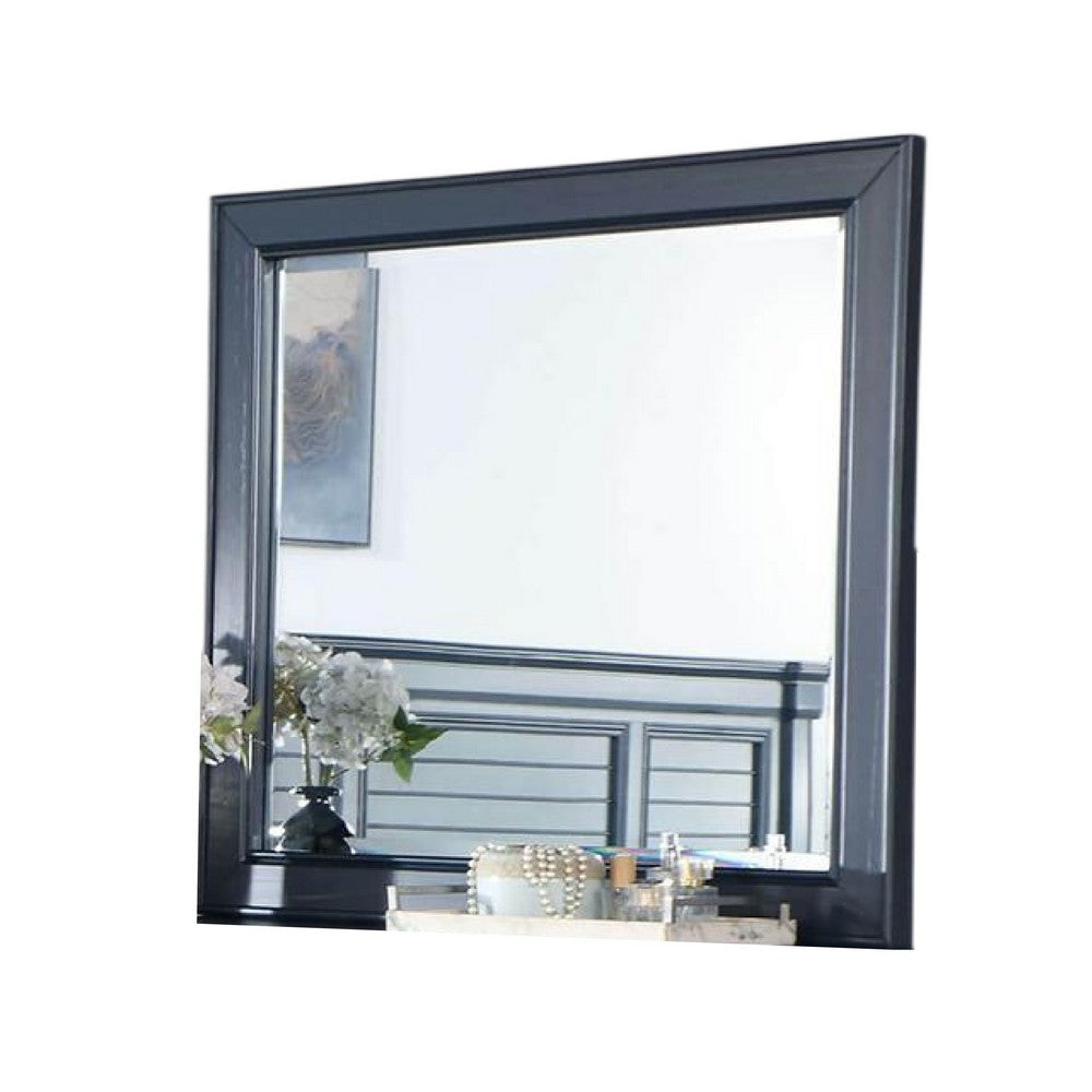 Zeny Dresser Mirror, 40 Inch Rectangular, Slate Blue Solid Wood Frame -BM332580
