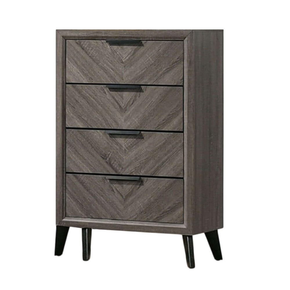 Vey Tall Dresser Chest, 4 Drawers, Finger Handles, Black Chevron Wood -BM332584