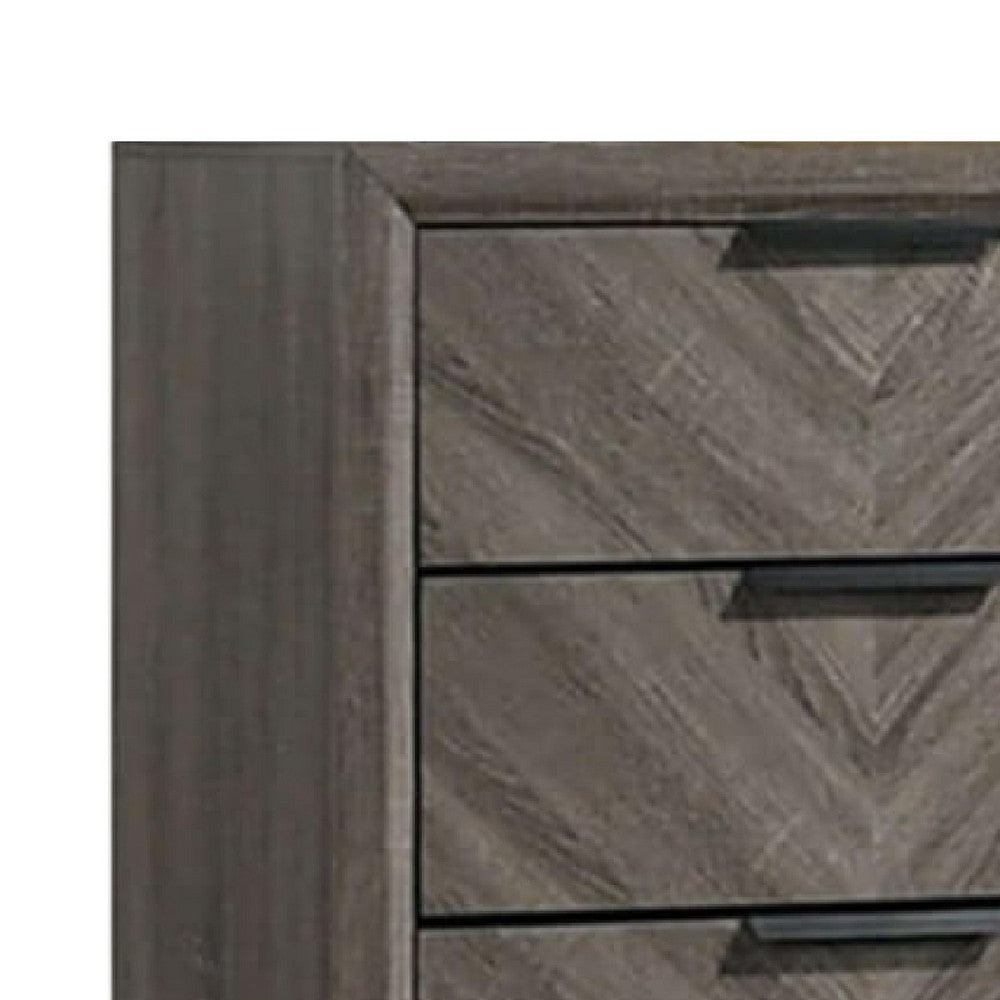 Vey Tall Dresser Chest, 4 Drawers, Finger Handles, Black Chevron Wood -BM332584