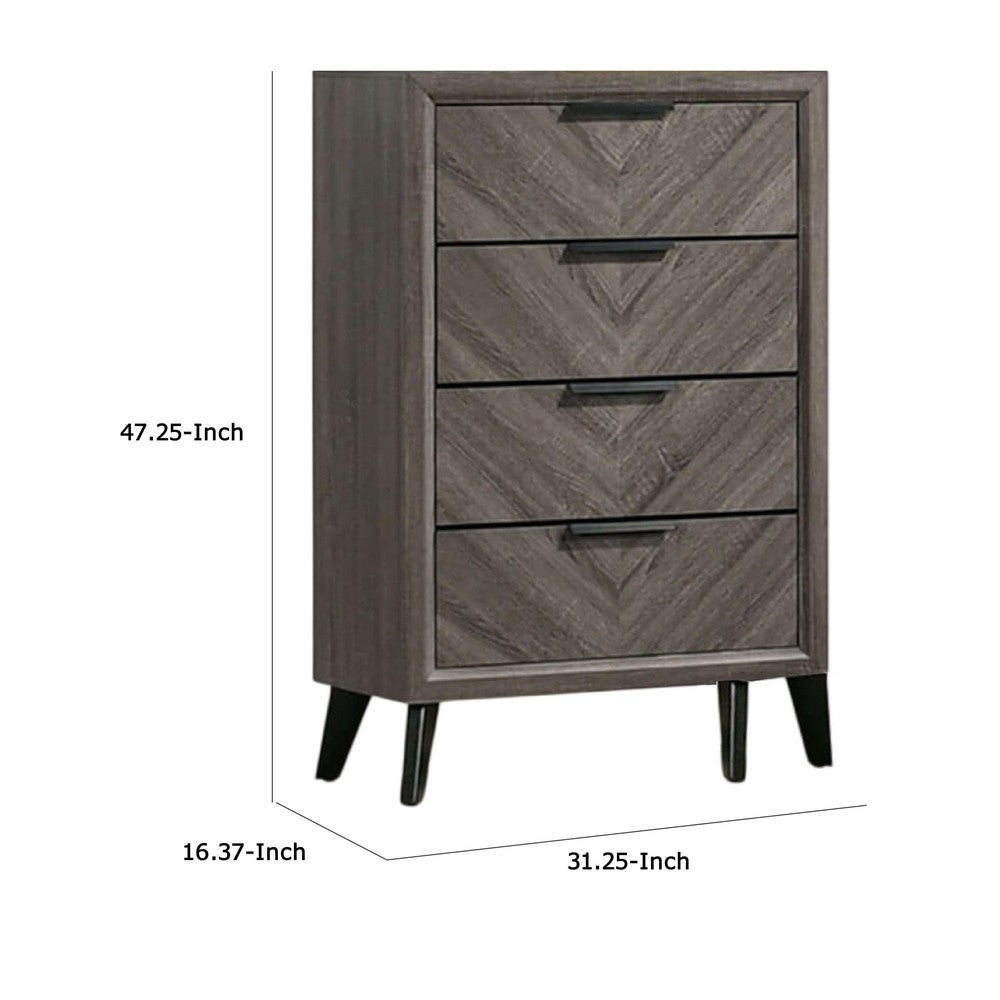 Vey Tall Dresser Chest, 4 Drawers, Finger Handles, Black Chevron Wood -BM332584