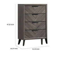 Vey Tall Dresser Chest, 4 Drawers, Finger Handles, Black Chevron Wood -BM332584