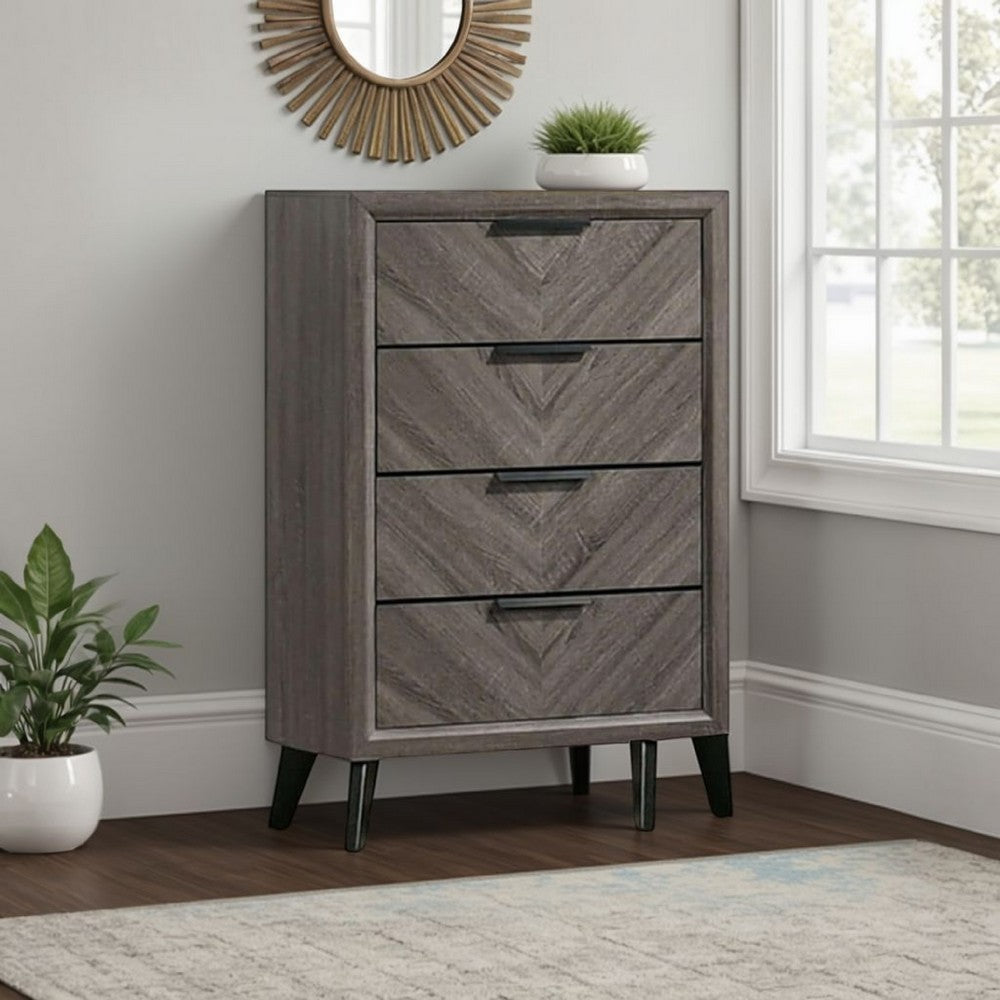 Vey Tall Dresser Chest, 4 Drawers, Finger Handles, Black Chevron Wood -BM332584