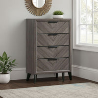 Vey Tall Dresser Chest, 4 Drawers, Finger Handles, Black Chevron Wood -BM332584