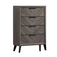 Vey Tall Dresser Chest, 4 Drawers, Finger Handles, Black Chevron Wood -BM332584
