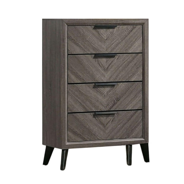 Vey Tall Dresser Chest, 4 Drawers, Finger Handles, Black Chevron Wood -BM332584
