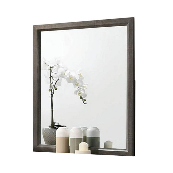 Vey Dresser Mirror, 39 Inch Rectangular, Classic Gray Solid Wood Frame -BM332586