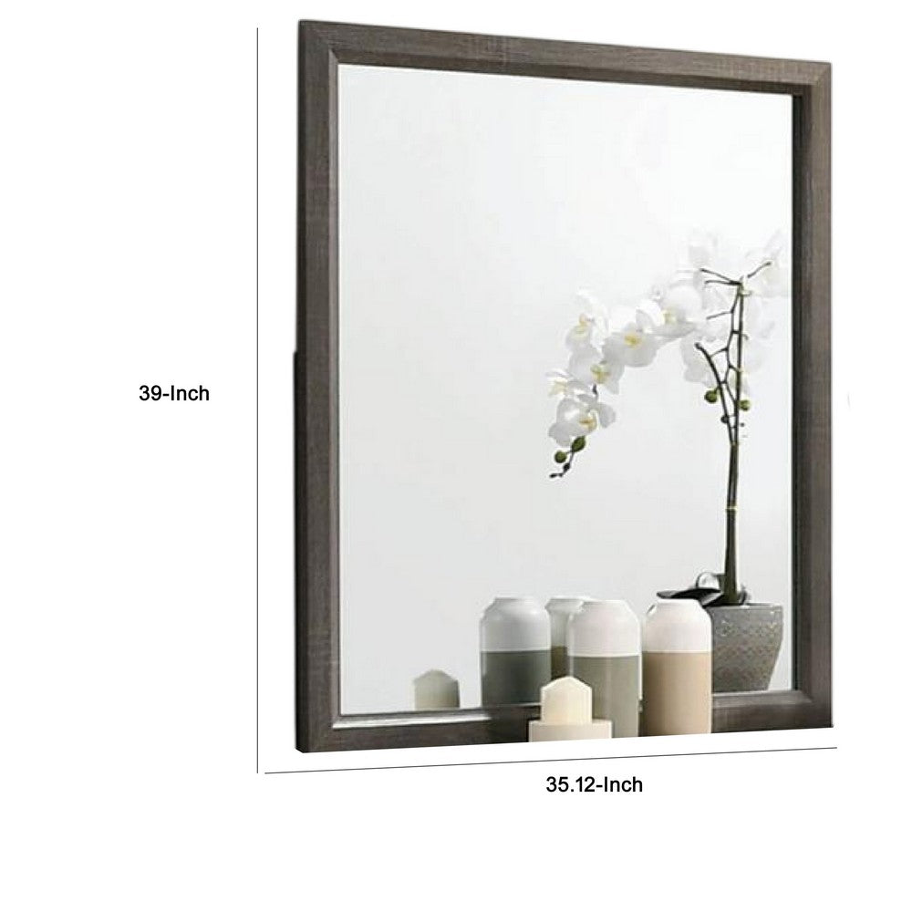 Vey Dresser Mirror, 39 Inch Rectangular, Classic Gray Solid Wood Frame -BM332586