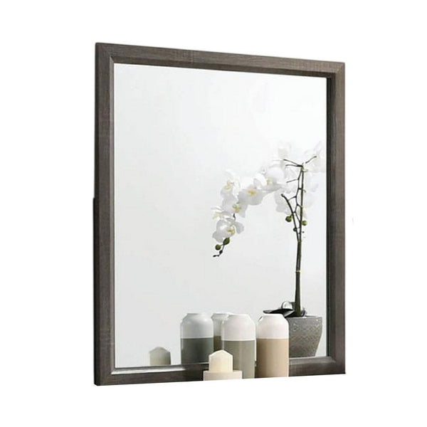 Vey Dresser Mirror, 39 Inch Rectangular, Classic Gray Solid Wood Frame -BM332586