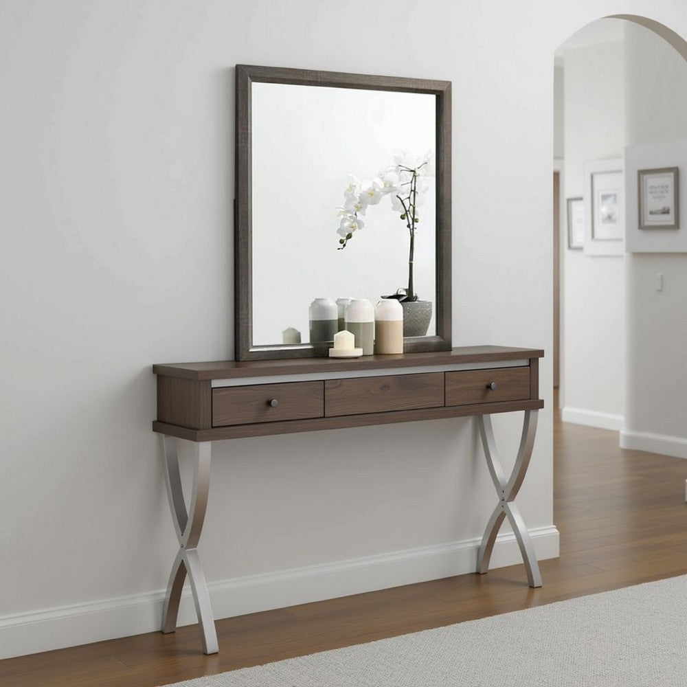Vey Dresser Mirror, 39 Inch Rectangular, Classic Gray Solid Wood Frame -BM332586