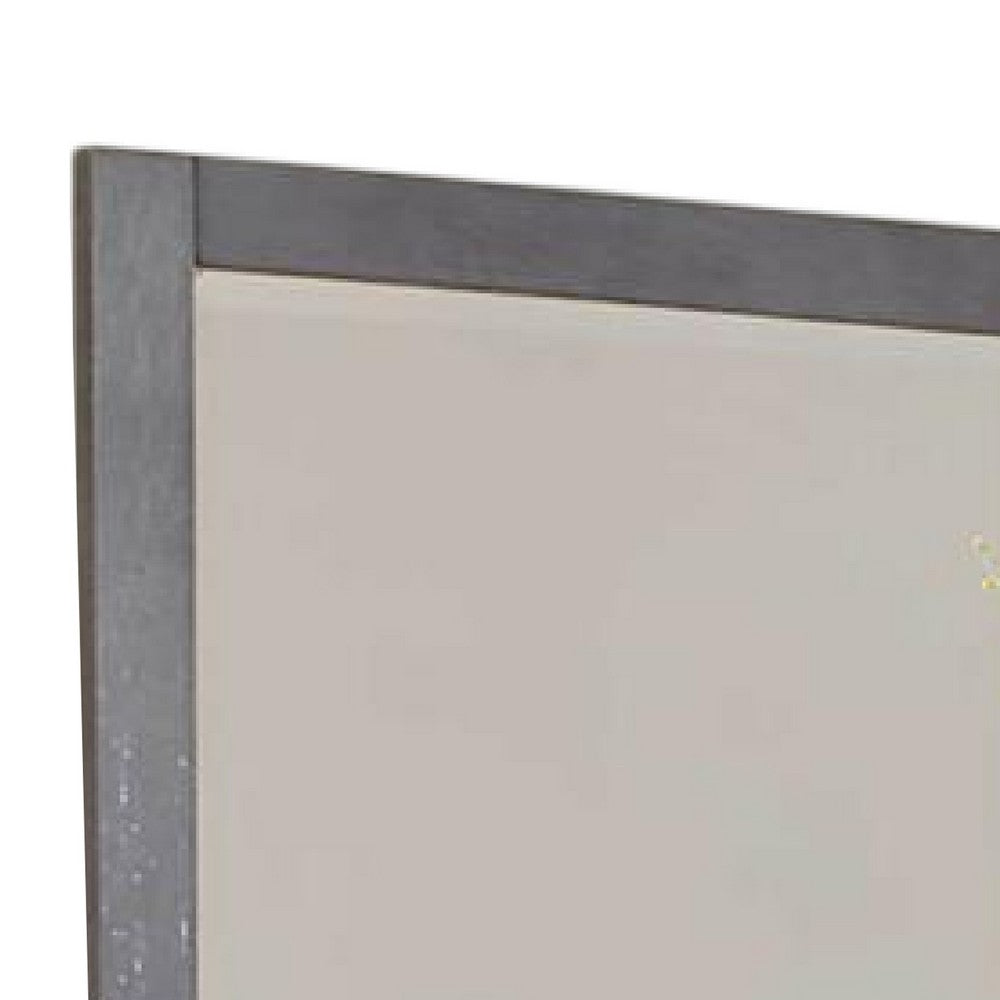 Levice Dresser Mirror, 38 Inch Rectangular, Gray Solid Wood Frame -BM332589