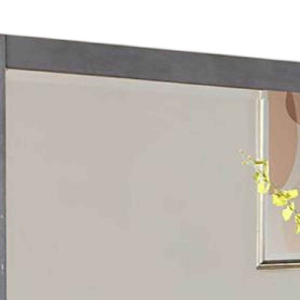 Levice Dresser Mirror, 38 Inch Rectangular, Gray Solid Wood Frame -BM332589