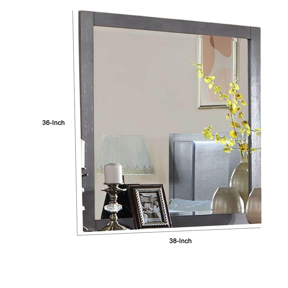 Levice Dresser Mirror, 38 Inch Rectangular, Gray Solid Wood Frame -BM332589