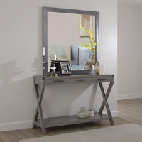 Levice Dresser Mirror, 38 Inch Rectangular, Gray Solid Wood Frame -BM332589