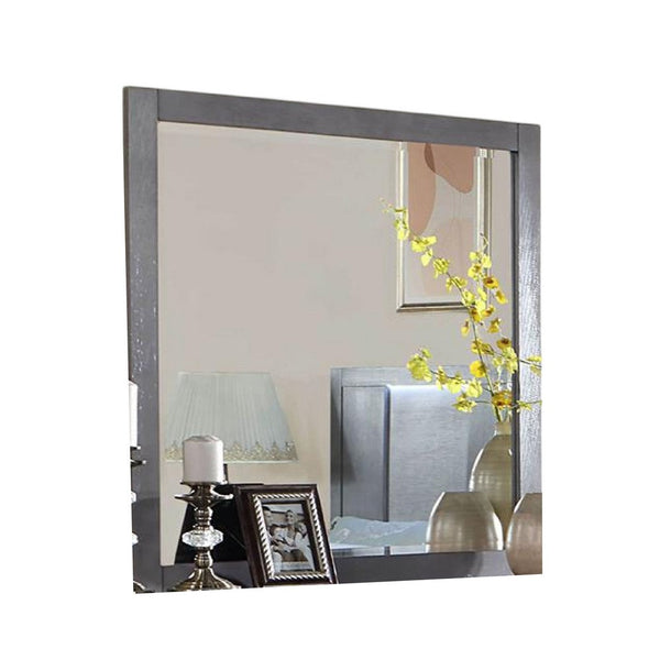 Levice Dresser Mirror, 38 Inch Rectangular, Gray Solid Wood Frame -BM332589