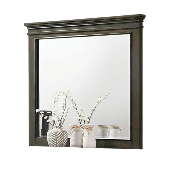 Revy Dresser Mirror, 43 Inch Gray Rubberwood Frame, Crown Molding -BM332590