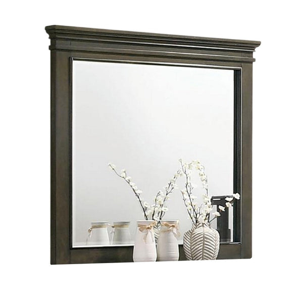 Revy Dresser Mirror, 43 Inch Gray Rubberwood Frame, Crown Molding -BM332590