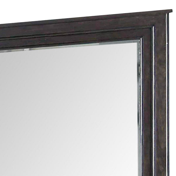 Hevy Dresser Mirror, V Plank Design, Espresso Brown Solid Wood 50 Inch -BM332591