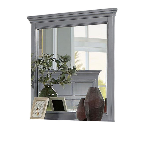 Lile Dresser Mirror w Crown Molding Frame, 42 Inch Gray Solid Wood -BM332592