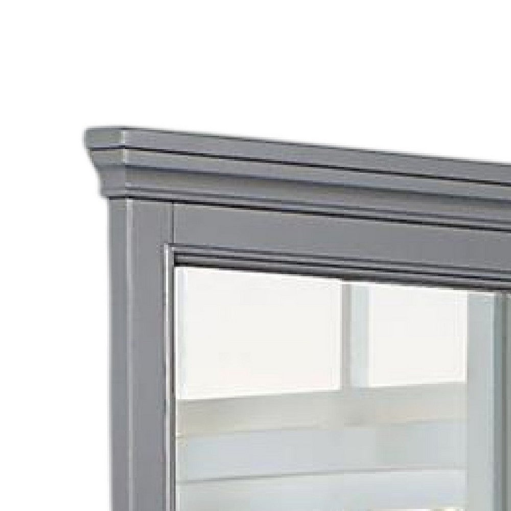 Lile Dresser Mirror w Crown Molding Frame, 42 Inch Gray Solid Wood -BM332592