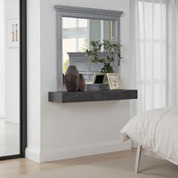 Lile Dresser Mirror w Crown Molding Frame, 42 Inch Gray Solid Wood -BM332592