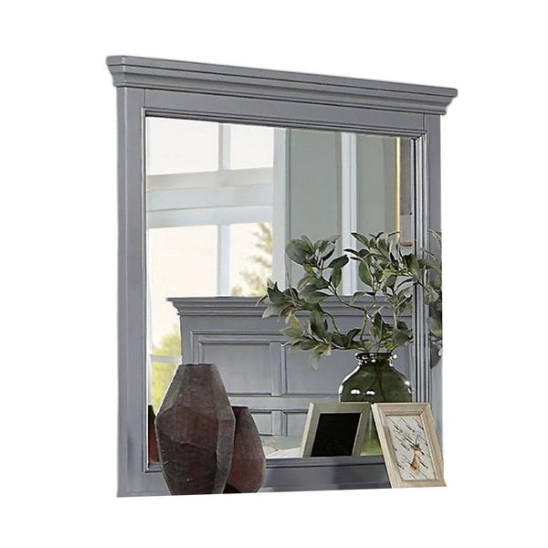 Lile Dresser Mirror w Crown Molding Frame, 42 Inch Gray Solid Wood -BM332592