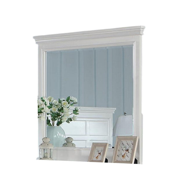 Lile Dresser Mirror w Crown Molding Frame, 42 Inch White Solid Wood -BM332593