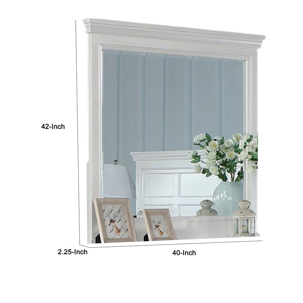 Benzara Lile Dresser Mirror w Crown Molding Frame, 42 Inch White