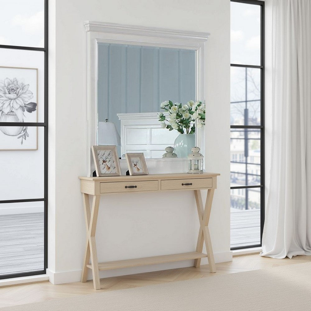 Lile Dresser Mirror w Crown Molding Frame, 42 Inch White Solid Wood -BM332593