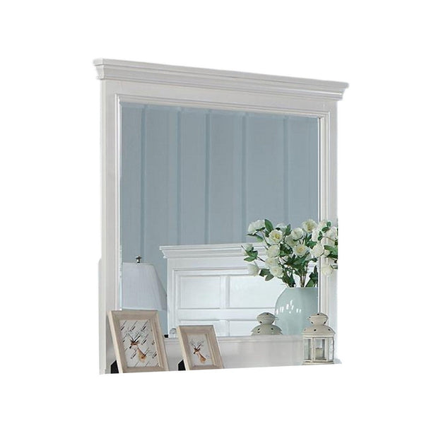 Lile Dresser Mirror w Crown Molding Frame, 42 Inch White Solid Wood -BM332593