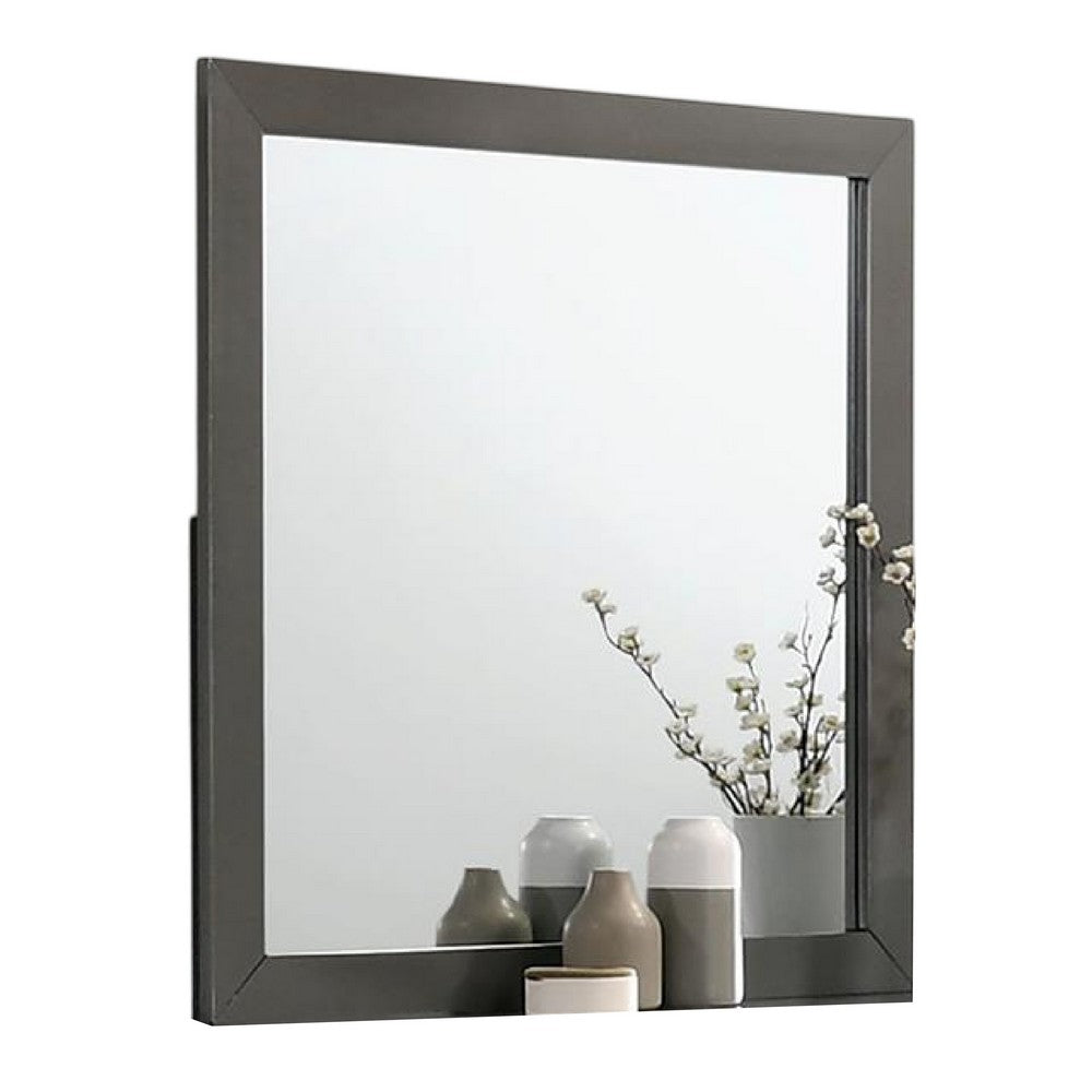 Aliso Dresser Mirror, Modern Metallic Gray Solid Wood Frame, 38 Inch -BM332594