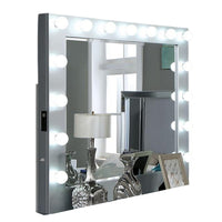 Donna Dresser Mirror w Light Bulbs, USB and Power, 44 Inch Glam Silver -BM332595