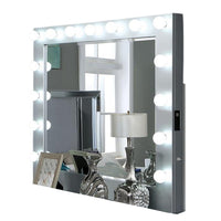 Donna Dresser Mirror w Light Bulbs, USB and Power, 44 Inch Glam Silver -BM332595