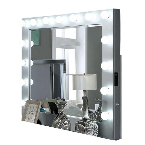 Donna Dresser Mirror w Light Bulbs, USB and Power, 44 Inch Glam Silver -BM332595