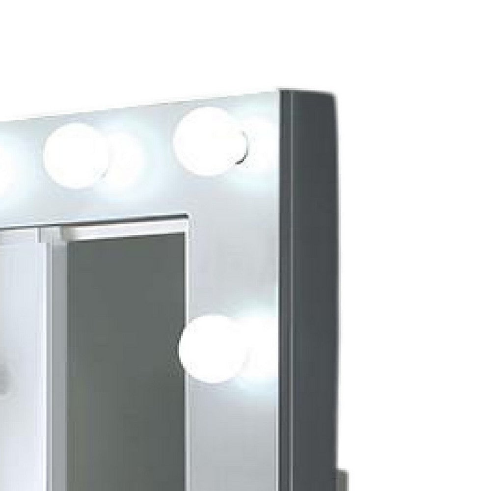 Donna Dresser Mirror w Light Bulbs, USB and Power, 44 Inch Glam Silver -BM332595