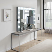 Donna Dresser Mirror w Light Bulbs, USB and Power, 44 Inch Glam Silver -BM332595