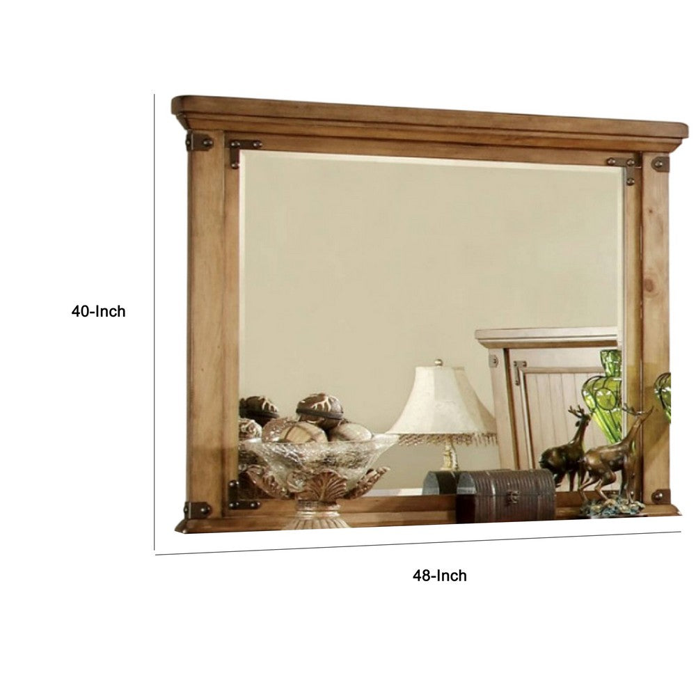 Jery Dresser Mirror, Cottage Style Brown Solid Elm Wood, 48 Inch -BM332596