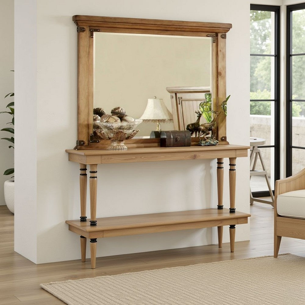 Jery Dresser Mirror, Cottage Style Brown Solid Elm Wood, 48 Inch -BM332596