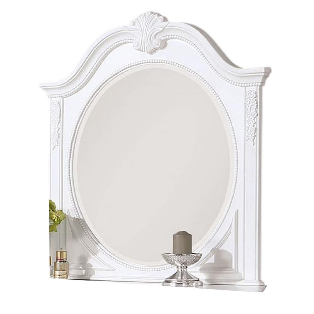 Aleci Dresser Mirror, 42 Inch Carved Frame, Classic White Solid Wood -BM332597
