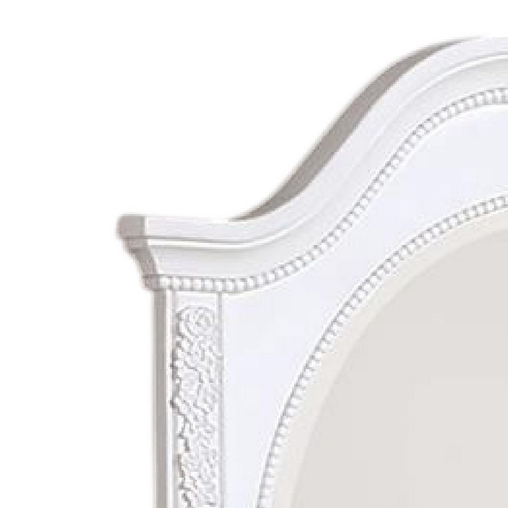 Aleci Dresser Mirror, 42 Inch Carved Frame, Classic White Solid Wood -BM332597