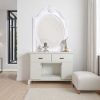 Aleci Dresser Mirror, 42 Inch Carved Frame, Classic White Solid Wood -BM332597