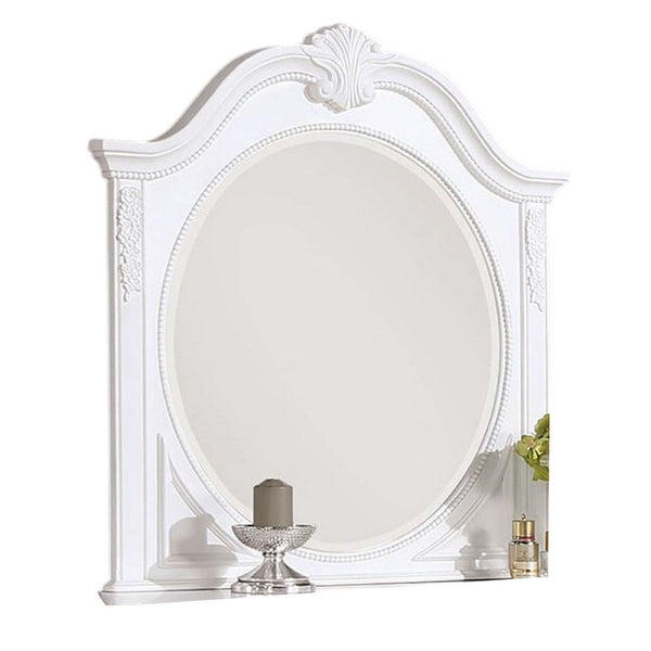 Aleci Dresser Mirror, 42 Inch Carved Frame, Classic White Solid Wood -BM332597
