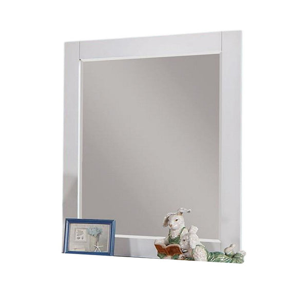 Akira Dresser Mirror, Contemporary Plank Style White Solid Wood 36in -BM332598